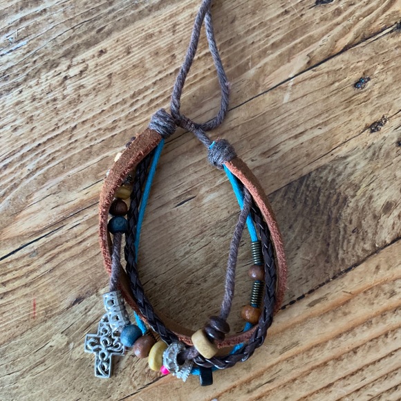 Adjustable Threaded Bracelet with Cross Charm - Picture 3 of 3